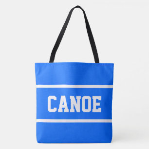 CANOE Atletiek Witte Tekst Strepen Op Zomer Blauw Tote Bag