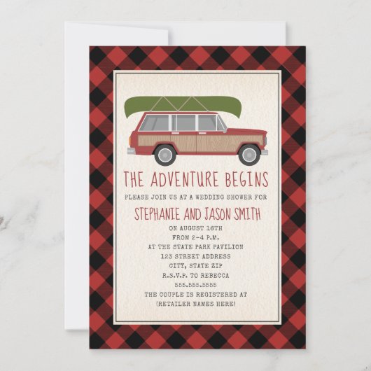 Canoë Car Plaid Trouw Bruiloft Feestje Kaart (Voorkant)