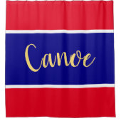 CANOE Helder Rood Wit Brede Royal Blue Stripes Douchegordijn (Voorkant)