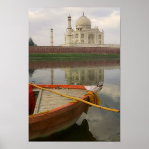 Canoe in water with Taj Mahal, Agra, India Poster