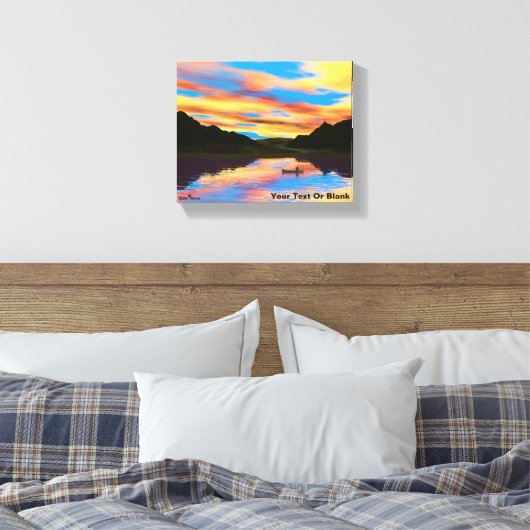 Canoe op het Sunset Lake Canvas Afdruk (Insitu (Slaapkamer))