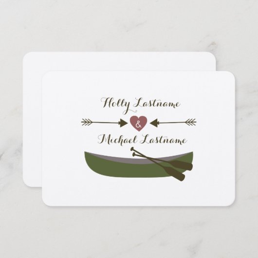 Canoe + pijlen met harthuwelijk R.S.V.P. RSVP Kaartje (Voorkant / Achterkant)