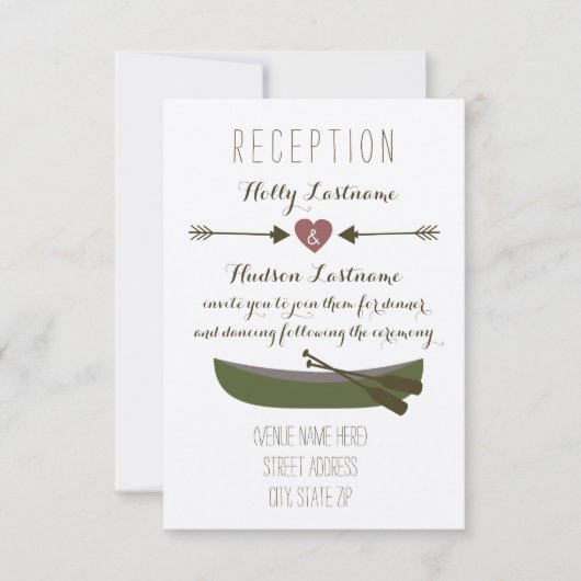 Canoe + Pijlen Rustieke Trouwreceptie Kaart (Voorkant)