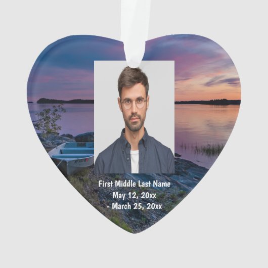 Canoe River Lake Water Dated Photo Custom Ornament (achterkant)