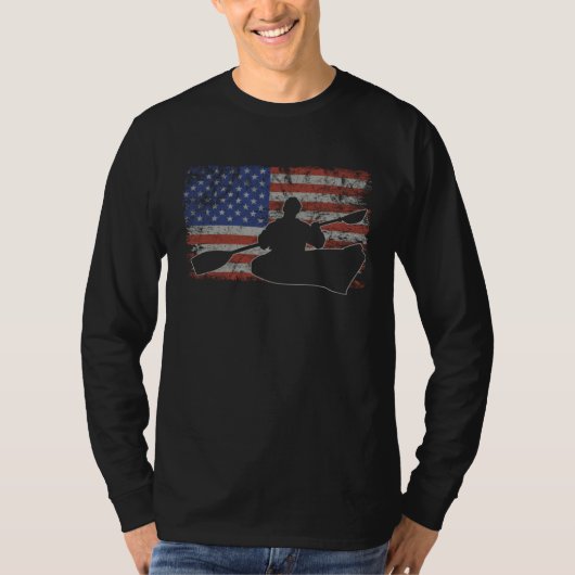Canoeing Retro USA Flag Kayak 4th of July Canoe T-shirt (Voorkant)
