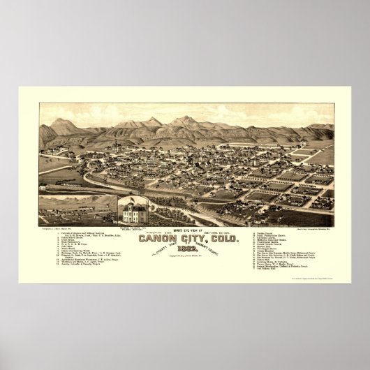 Canon City, CO Panoramic Map - 1882 Poster (Voorkant)