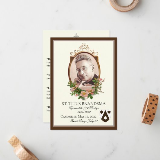 Canoniseringsherdenking Saint Titus Brandsma Notitiekaartje (Voorkant / Achterkant in situ)