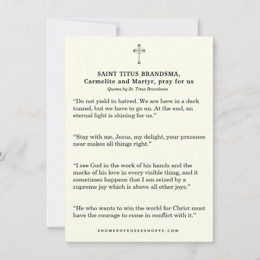 Canoniseringsherdenking Saint Titus Brandsma Notitiekaartje (Achterkant)