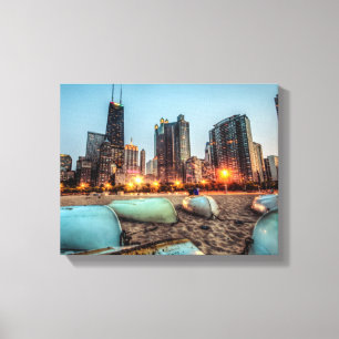 Canoo's op Oak Street Beach een beetje na zonsonde Canvas Afdruk