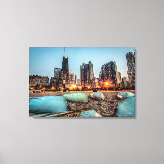 Canoo's op Oak Street Beach een beetje na zonsonde Canvas Afdruk (Voorkant)