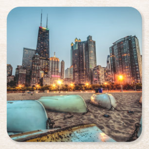 Canoo's op Oak Street Beach een beetje na zonsonde Kartonnen Onderzetters