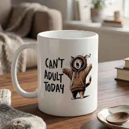 "Can't Adult Today" Funny Sleepy Cat in Hoodie Mug Koffiemok