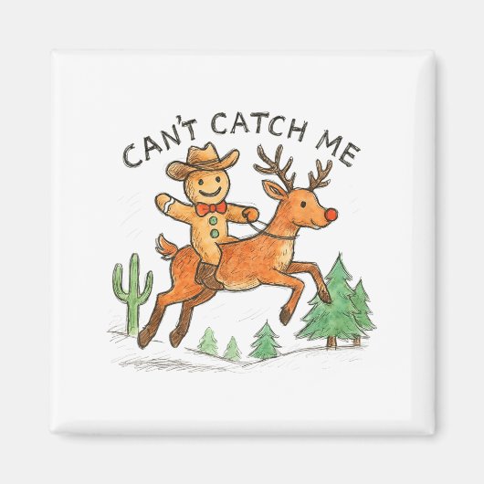 Can't Catch Me Cowboy Gingerbread Man Christmas  Magneet (Voorkant)