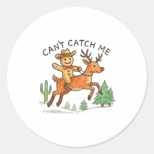 Can't Catch Me Cowboy Gingerbread Man Christmas  Ronde Sticker (Voorkant)