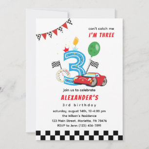 Can't Catch Me Racing Car 3de Verjaardagsfeestje Kaart