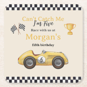 Can't Catch Me Yellow Race Car Kinder Geen Leeftij Kartonnen Onderzetters