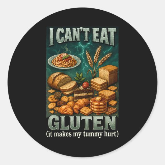 Cant Eat Gluten It Makes My Tummy Hurt  Ronde Sticker (Voorkant)