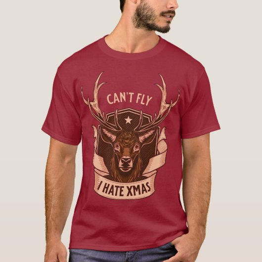 Can't Fly I Hate Xmas | Funny Reindeer Design T-shirt (Voorkant)