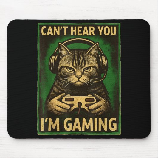 Can't Hear You I'm Gaming Funny Gamer Cat Playing  Muismat (Voorkant)
