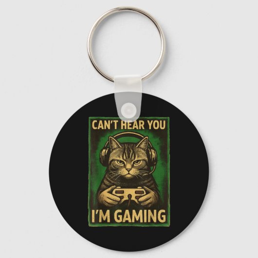 Can't Hear You I'm Gaming Funny Gamer Cat Playing  Sleutelhanger (Voorkant)