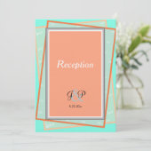 Cantaloupe Blauw Geometrisch Monogram Ontvangst Kaart (Staand voorkant)