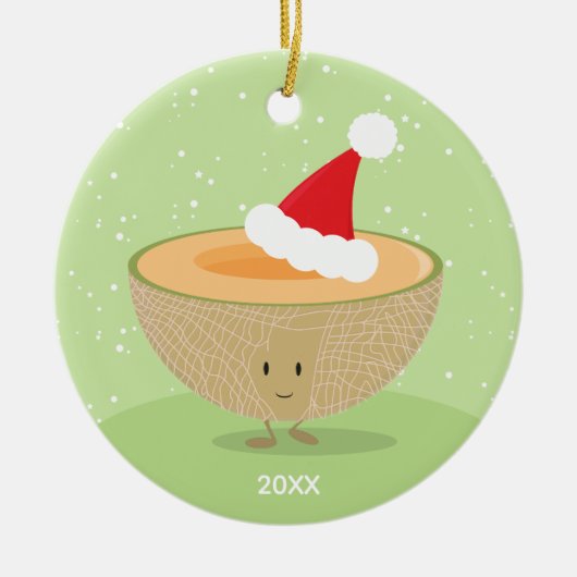 Cantaloupe Santa Hat Year Keramisch Ornament (Voorkant)