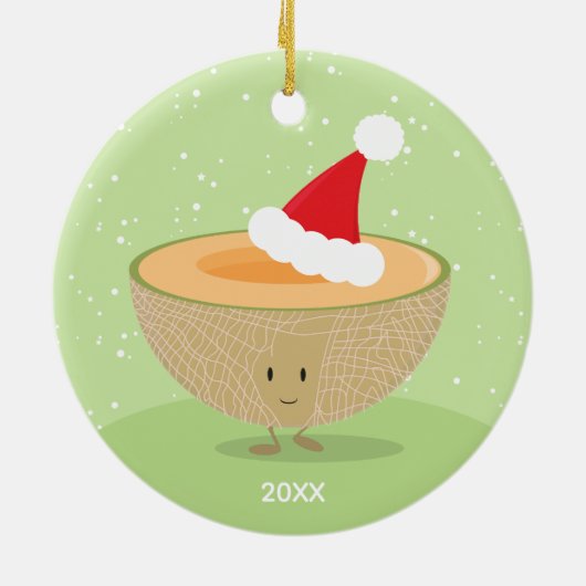 Cantaloupe Santa Hat Year Keramisch Ornament (Achterkant)