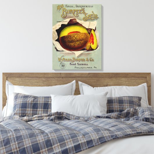 Cantaloupe Seed Adverteren Antiek Canvas Afdruk (Insitu (Slaapkamer))