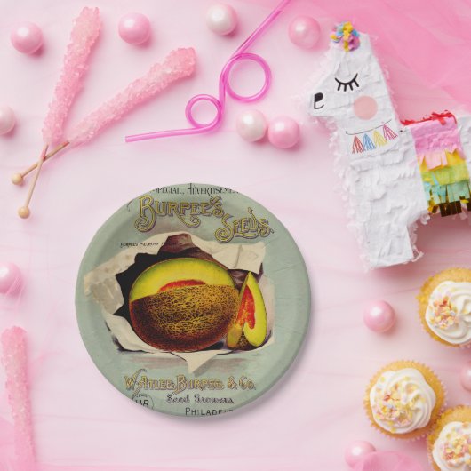 Cantaloupe Seed Adverteren Antiek Papieren Bordje (Feest)