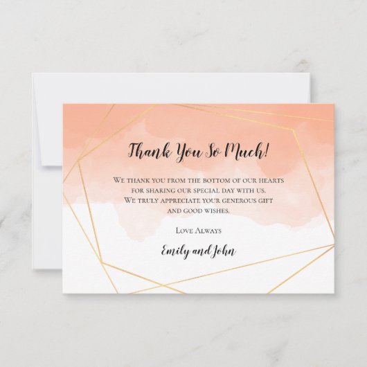 Cantaloupe Sinaasappel Waterverf Goud Geometrische Bedankkaart (Voorkant)