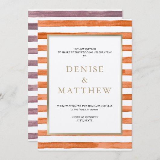 Cantaloupe Waterverf Stripes & Gold Lettering Kaart (Voorkant / Achterkant)