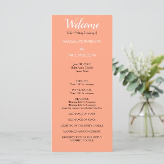 Cantaloupe Wedding Programme Programmakaart (Staand voorkant)