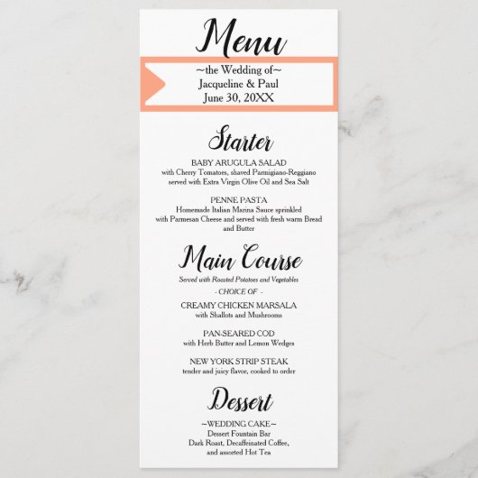 Cantaloupe White Monogram Weddenschap Menu (Voorkant)