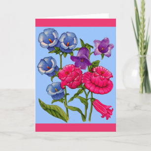 canterbury bells in roze blauw en paars kaart