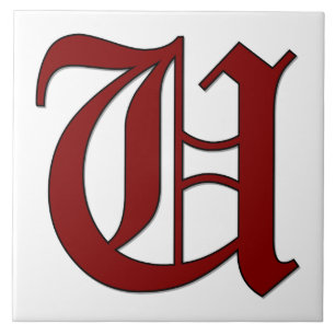 Canterbury Letter U in Red Monogram Tegel Tegeltje