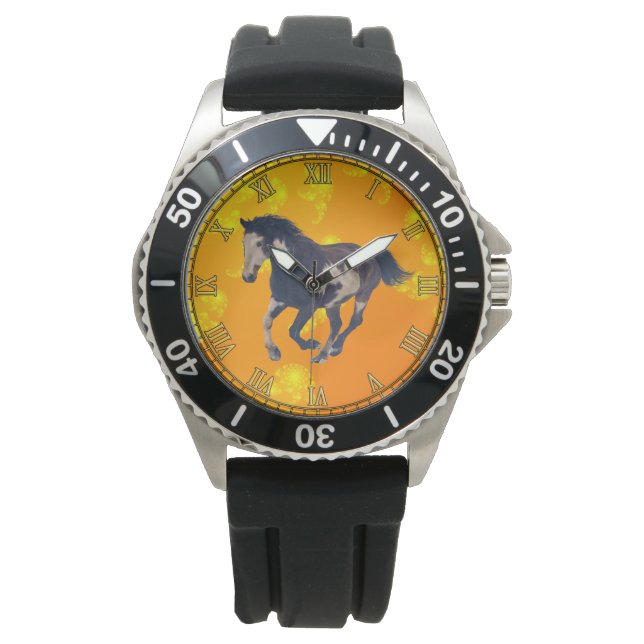 Cantering Pinto American Paint Horse Wristwatch Horloge (Voorkant)