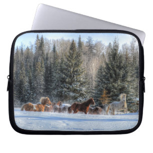 Cantering, Running Horses in Winter Snow Photo Laptop Sleeve
