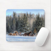 Cantering, Running Horses in Winter Snow Photo Muismat (Met muis)