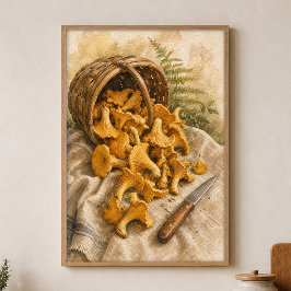 Cantharellen in een Bessenmand Aquarel Poster