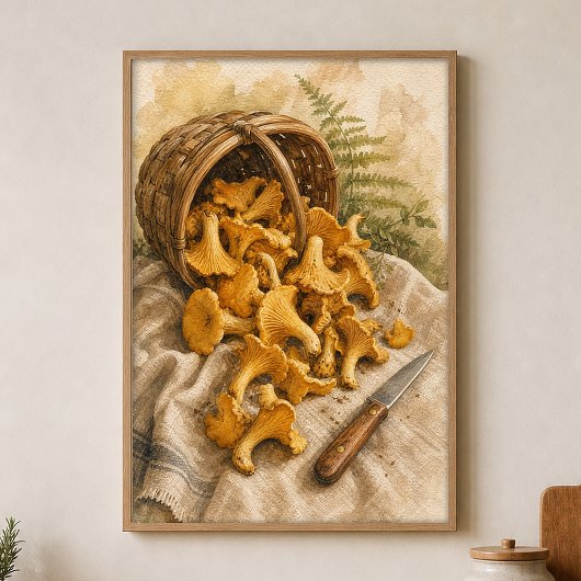 Cantharellen in een Bessenmand Aquarel Poster