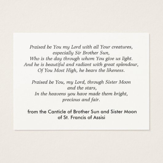 Canticle of St Francis Visitekaartjes (Achterkant)