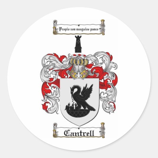 CANTRELL FAMILY CREST - CANTRELL WAPEN RONDE STICKER (Voorkant)