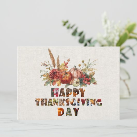 Canva Herfst Pompoenen en Bladeren Prettig Thanksg Feestdagenkaart (Staand voorkant)