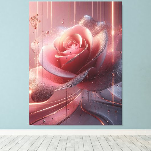 CANVA MUUR ROZE BLOEM KUNST CANVAS AFDRUK (Insitu (Houten vloer))