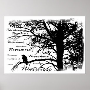 Canvas Afdrukken - B&W Nevermore Raven Silhouette Poster