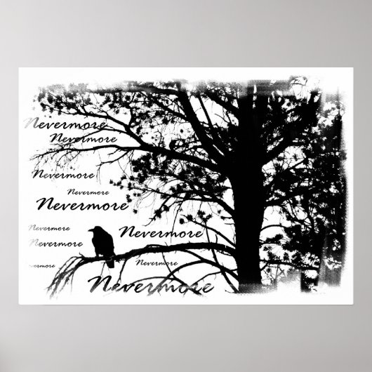 Canvas Afdrukken - B&W Nevermore Raven Silhouette Poster (Voorkant)