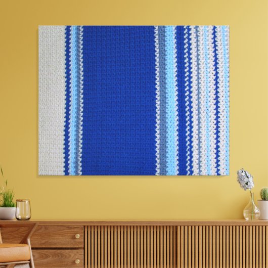 Canvas Afdrukken - Gehaakte Patroonblauwe Stripes (Insitu (Woonkamer))