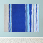 Canvas Afdrukken - Gehaakte Patroonblauwe Stripes (Insitu (Houten vloer))