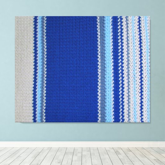 Canvas Afdrukken - Gehaakte Patroonblauwe Stripes (Insitu (Houten vloer))