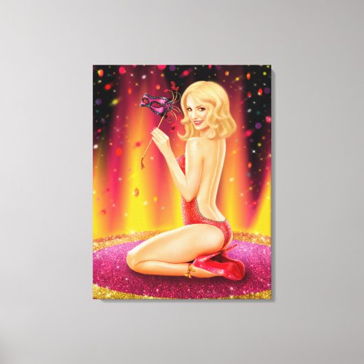 Canvas Afdrukken Glamour, mooi Pin-up Girl-show (Voorkant)